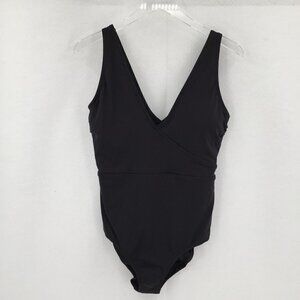 Lands End tank sporty swimsuit tank black criss cross women one-piece new 14